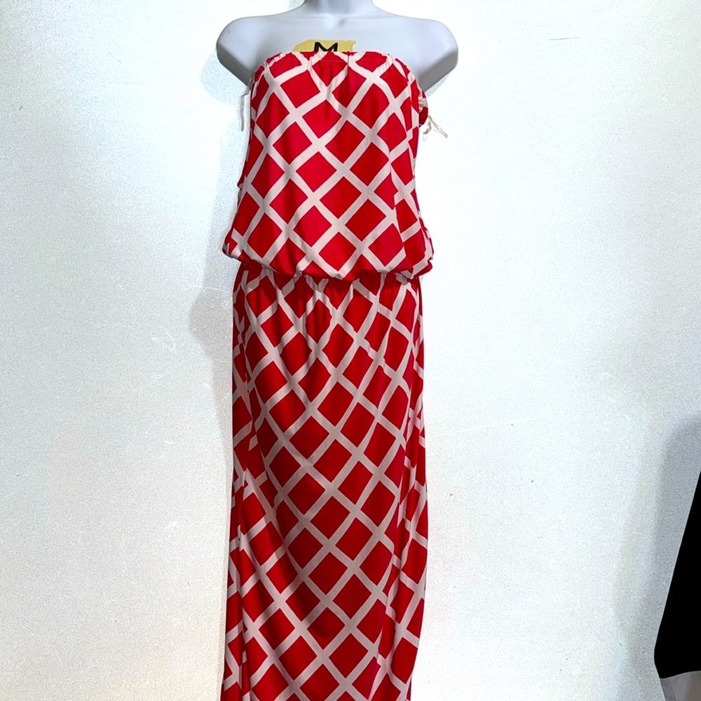 Loilas Pink/White Strapless Long Summer Dress Size M